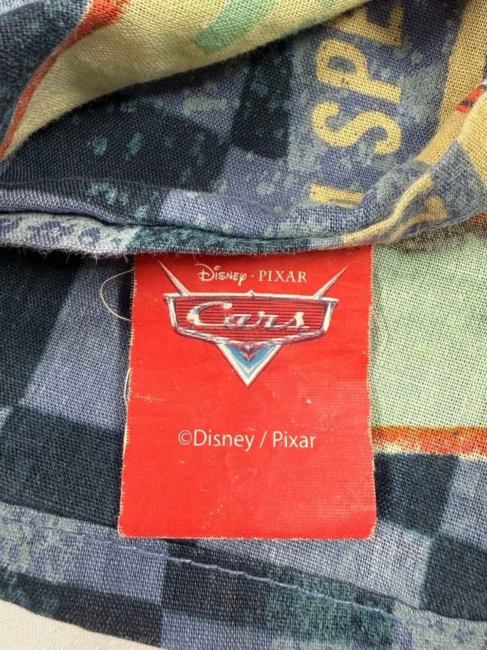 VINTAGE DISNEY PIXAR Boys Cars Lightning McQueen Tow Mater Twin Flat Sheet Check